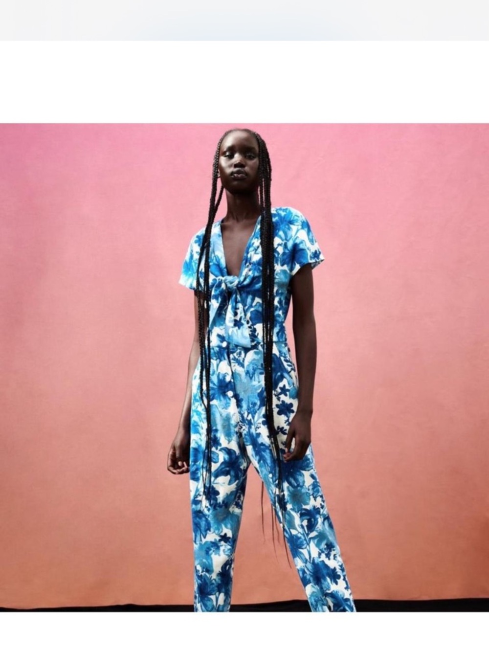 Blue Floral Tie-Front Jumpsuit - Women's
